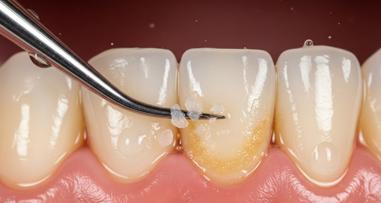 Entfernung von Plaque an Zähnen