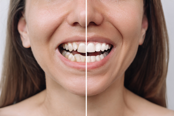 Vorher Nachher Bild Gebiss mit und ohne Veneers